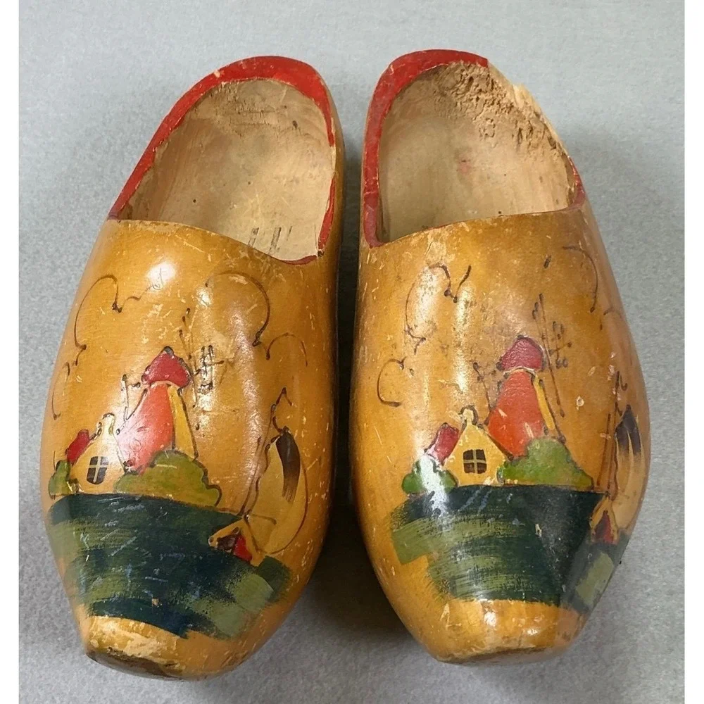 Vintage Wooden Dutch Clogs Hand Painted‎ Holland Souvenir Shoes Decor